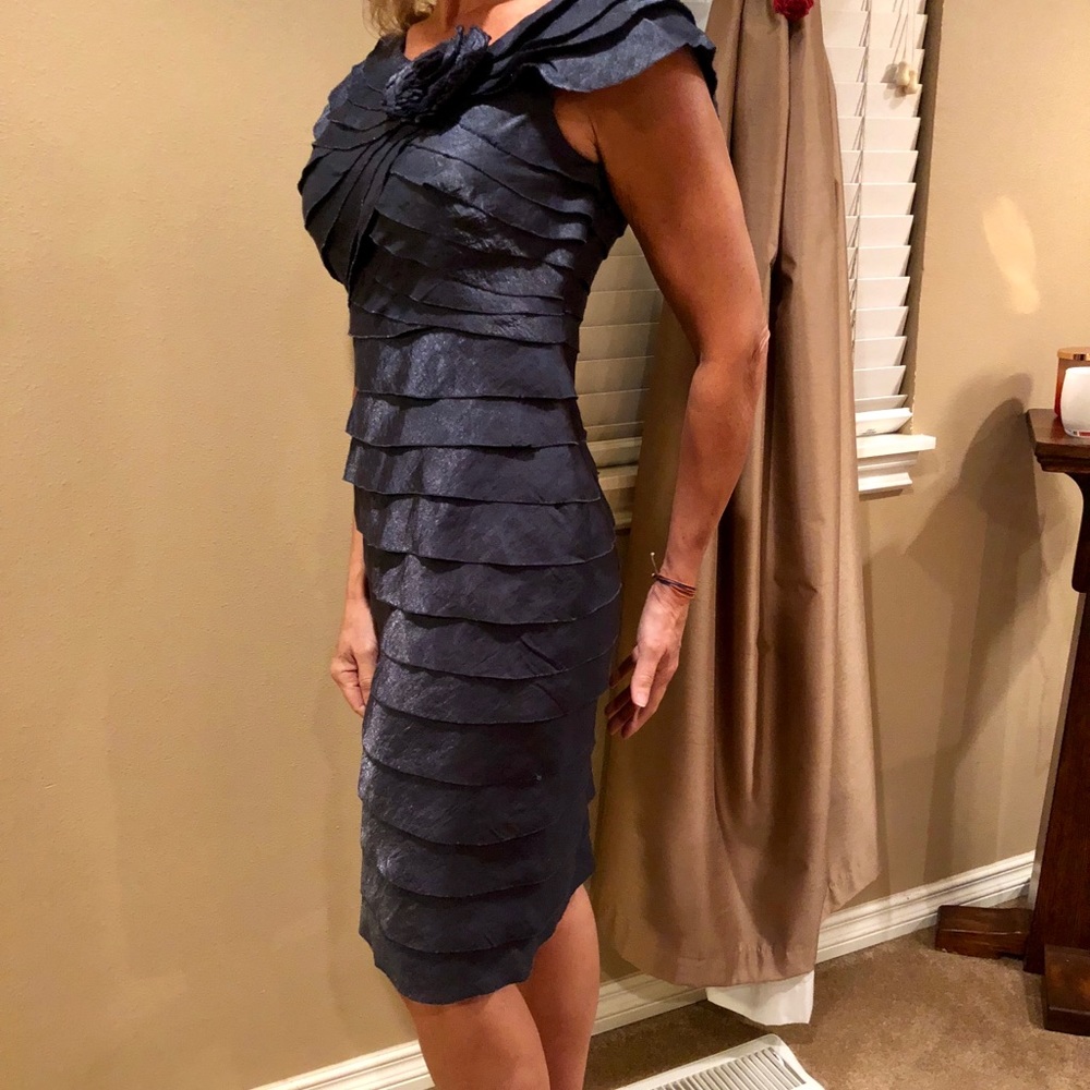 London Times Pewter Blue Layered Dress
